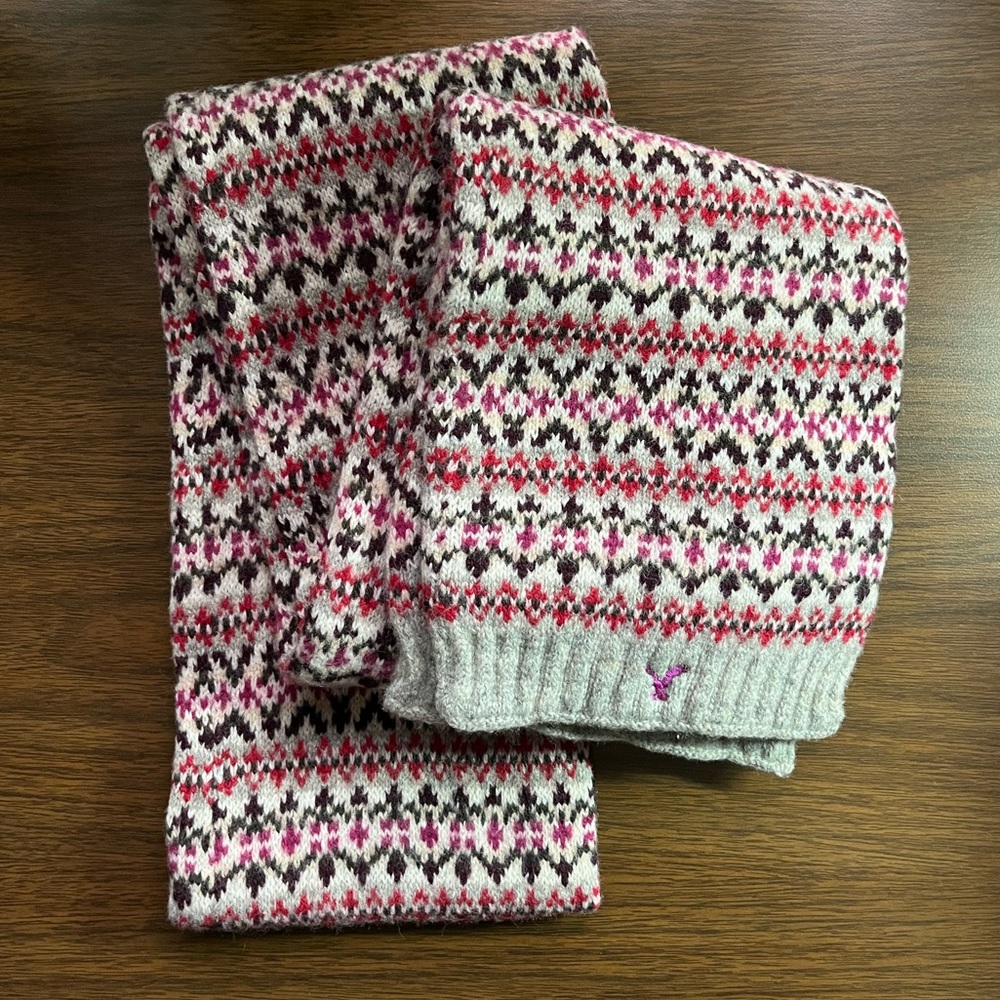 Y2K American Eagle Fair Isle Wool Blend Scarf Pink